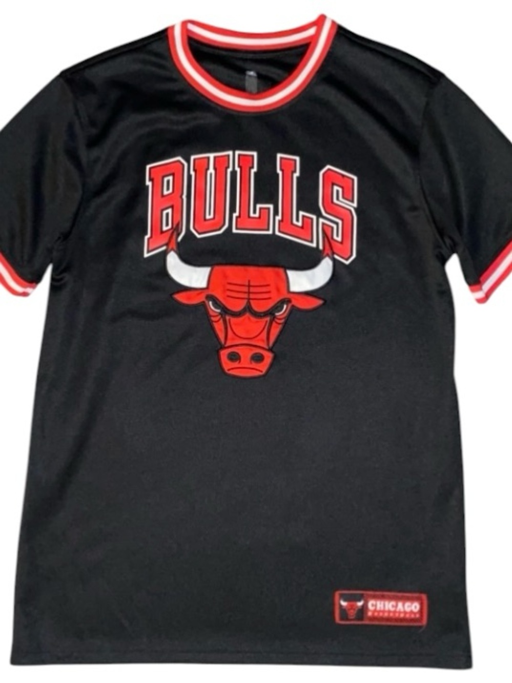 NBA Chicago Bulls Basketball Shirt Short Sleeve Black Red Size Large (K)